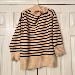 a new day Beige and Black Striped Turtleneck Sweater